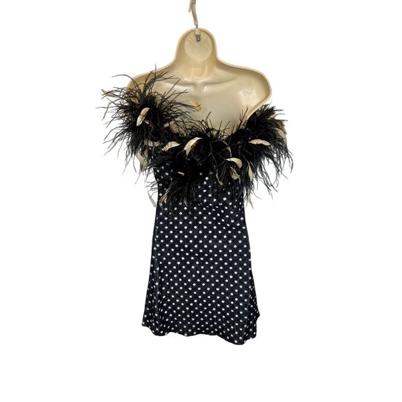 Leslie Amon Carioca Feather Trim Dot Mini Dress NWT - Size M/L - Picture 4 of 10